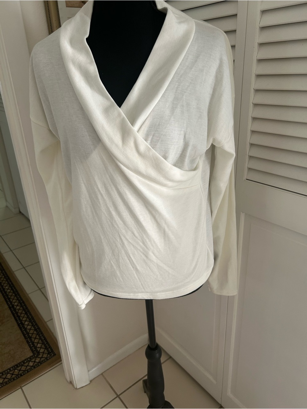 Cream Wrap-Front Long Sleeve Blouse
